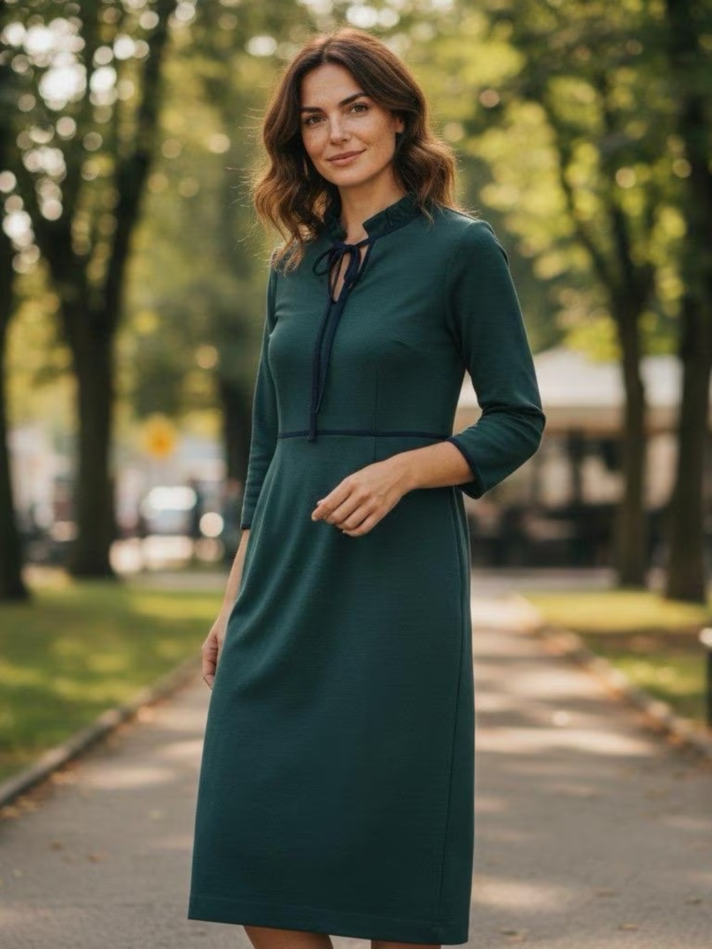 Boden Women's Dark Green Tie-Neck Midi Dress Size 18